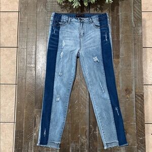 Elite Jeans Two Tone Side Stripe Distressed Raw Hem Skinny Jeans 9/10